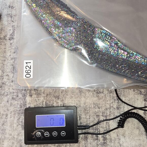 Sequin Beaded Stretch Belt Womens M/L Black Iridescent Snap Waist Evening - Picture 11 of 11